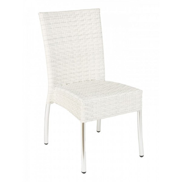 WIC-07 Floridian Modern White Woven Outdoor Commercial Coastal Stackable Side Chair